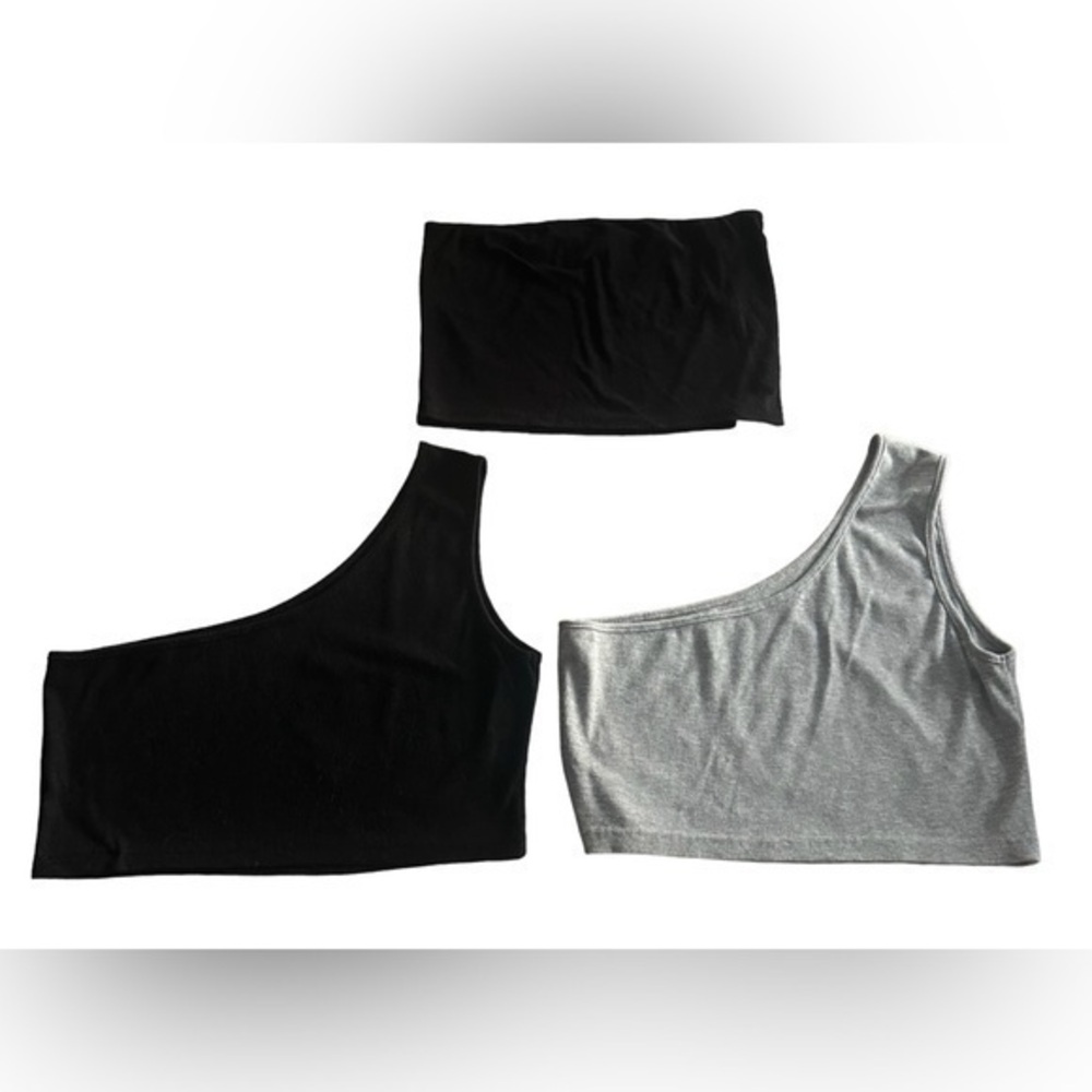 Shein Crop Top Lot of 3 - Womens Size Large - 2 One Shoulder Tops and 1 Tube Top